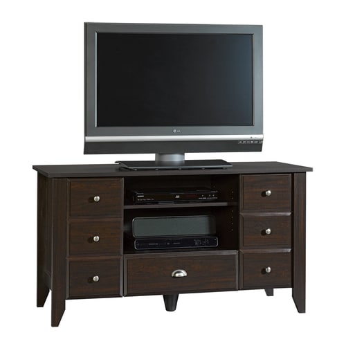 Sauder Shoal Creek Jamocha Wood Pedestal TV Stand at Lowes.com