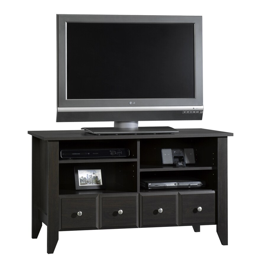 Sauder Shoal Creek Jamocha Wood Pedestal TV Stand in the TV Stands