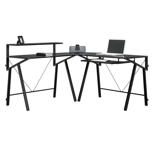Sauder Vector Black Glass L Shaped Desk At Lowes Com