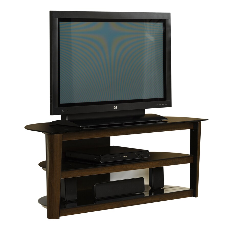 Sauder 408531 Contemporary/Modern Black/Dark Cinnabar/Black Glass Pedestal TV Stand (Accommodates TVs up to 42-in)