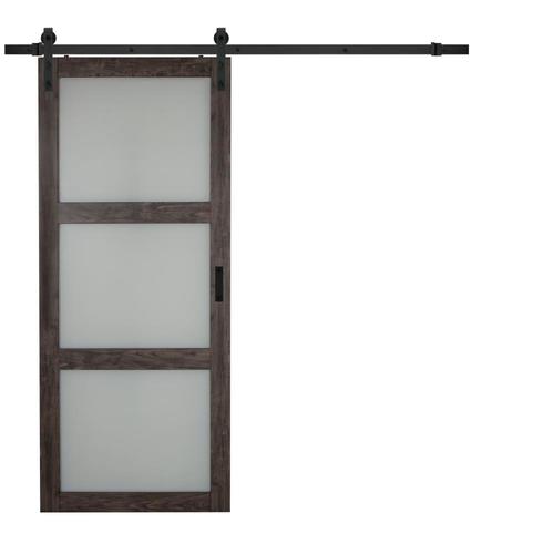 Iron Aged Grey 3 Lite Frosted Glass Barn Interior Door Common 36