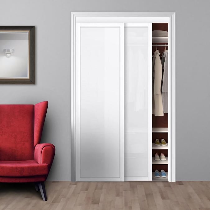 Reliabilt Twilight 72 In X 80 In White Glass Sliding Closet Door Hardware Included In The Closet Doors Department At Lowes Com