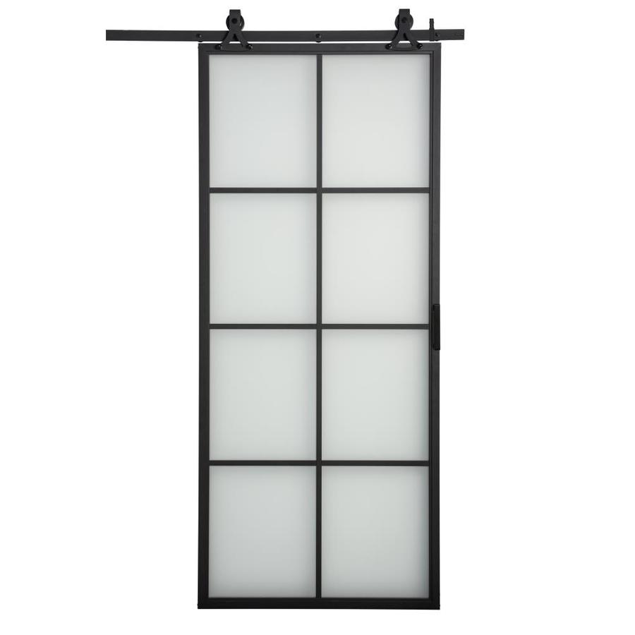 Renin Tribeca Barn Door Collection 36in x 84in Matte Black Frosted Glass Prefinished Aluminum