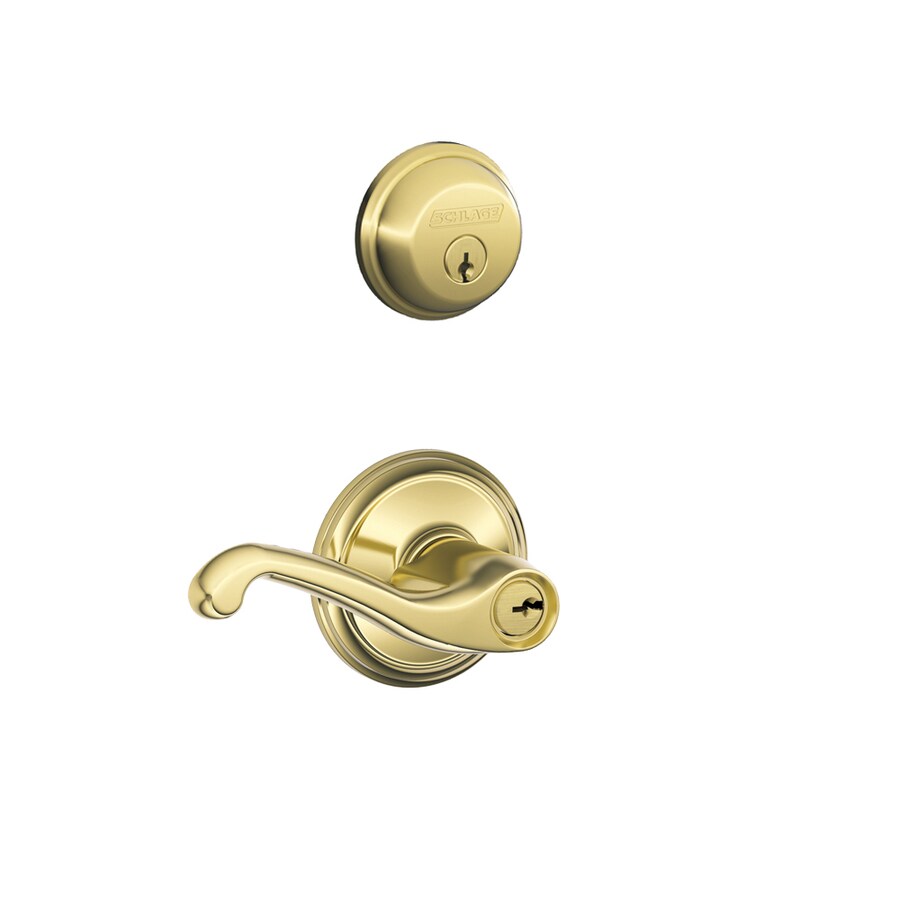 Schlage FB50 Flair Flair Bright Brass SingleCylinder Deadbolt Keyed