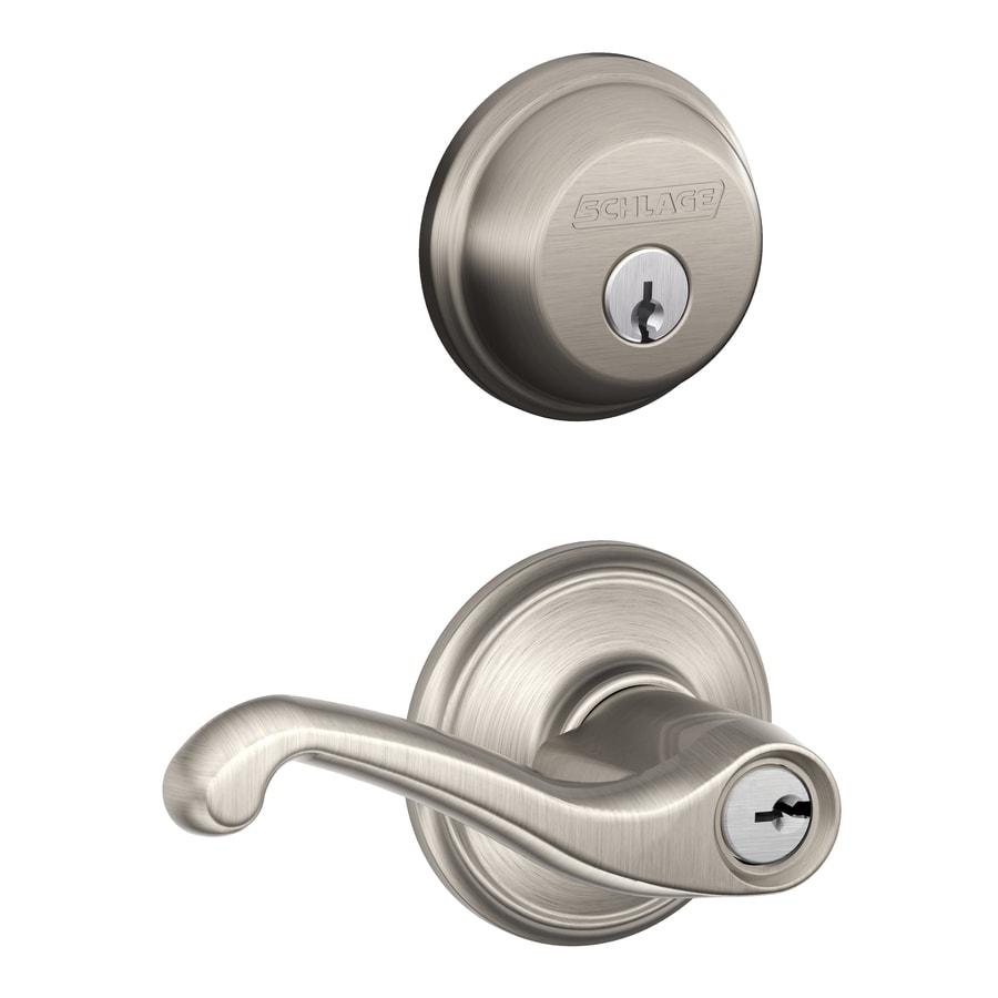 Fb50 Flair Flair Satin Nickel Single Cylinder Deadbolt Reversible Keyed Entry Door Handle Combo Pack 1 Handle And 1 Deadbolt