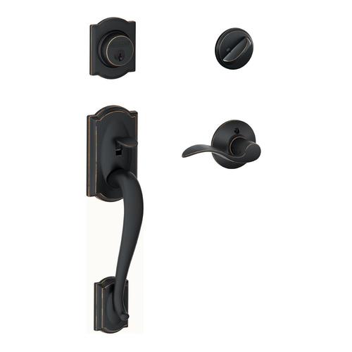Schlage F60 Camelot x Accent Accent Aged Bronze Single-Cylinder Deadbolt Keyed Entry Door Handleset Accent at Lowes.com