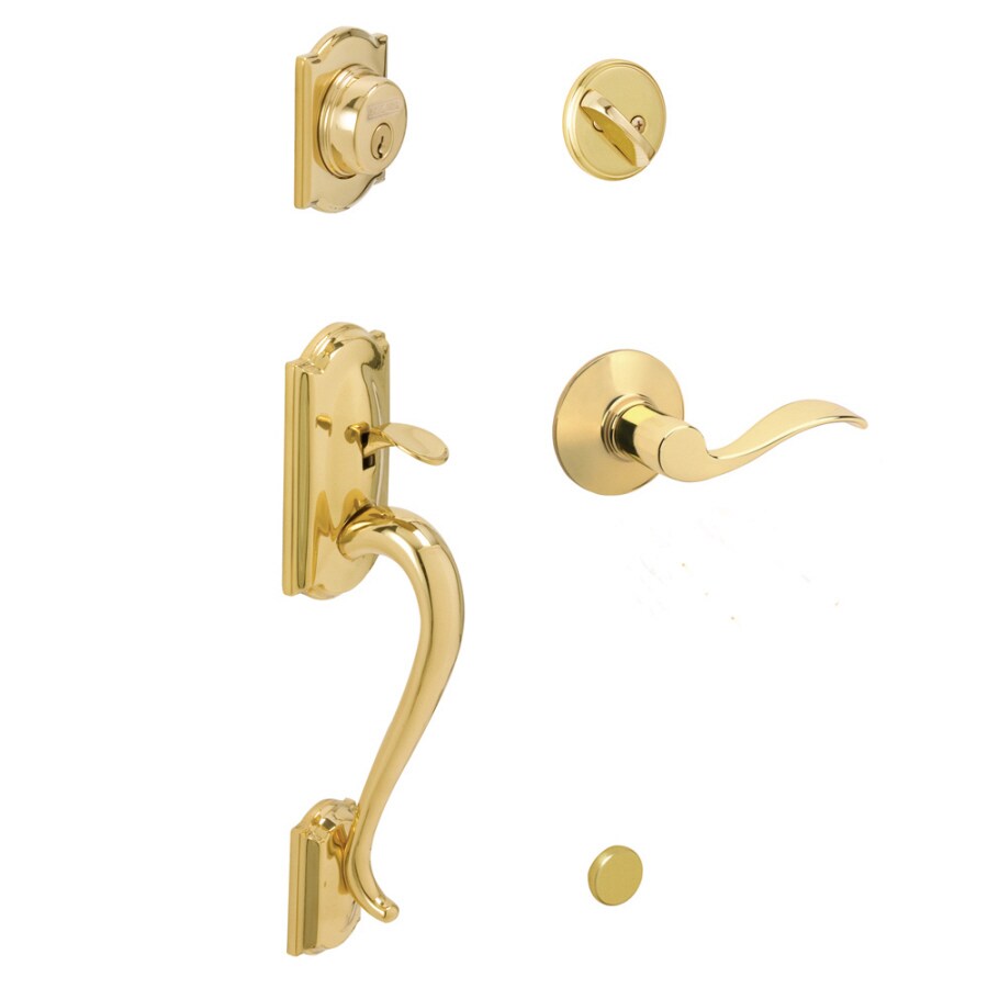 Schlage Camelot Bright Brass Keyed Entry Door Handleset With SecureKey ...