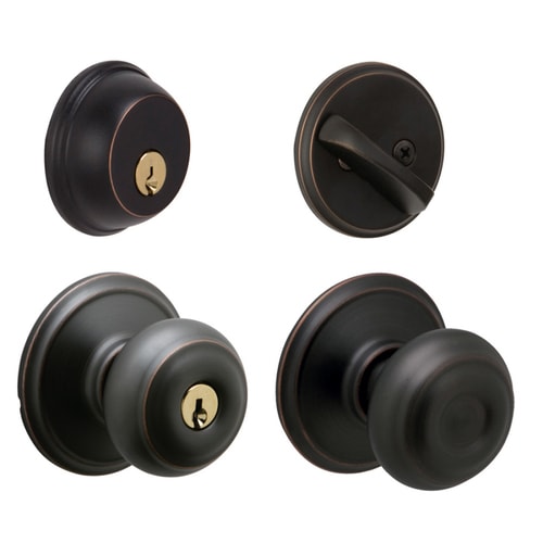 Schlage Georgian Aged Bronze Keyed Entry Door Handleset at Lowes.com