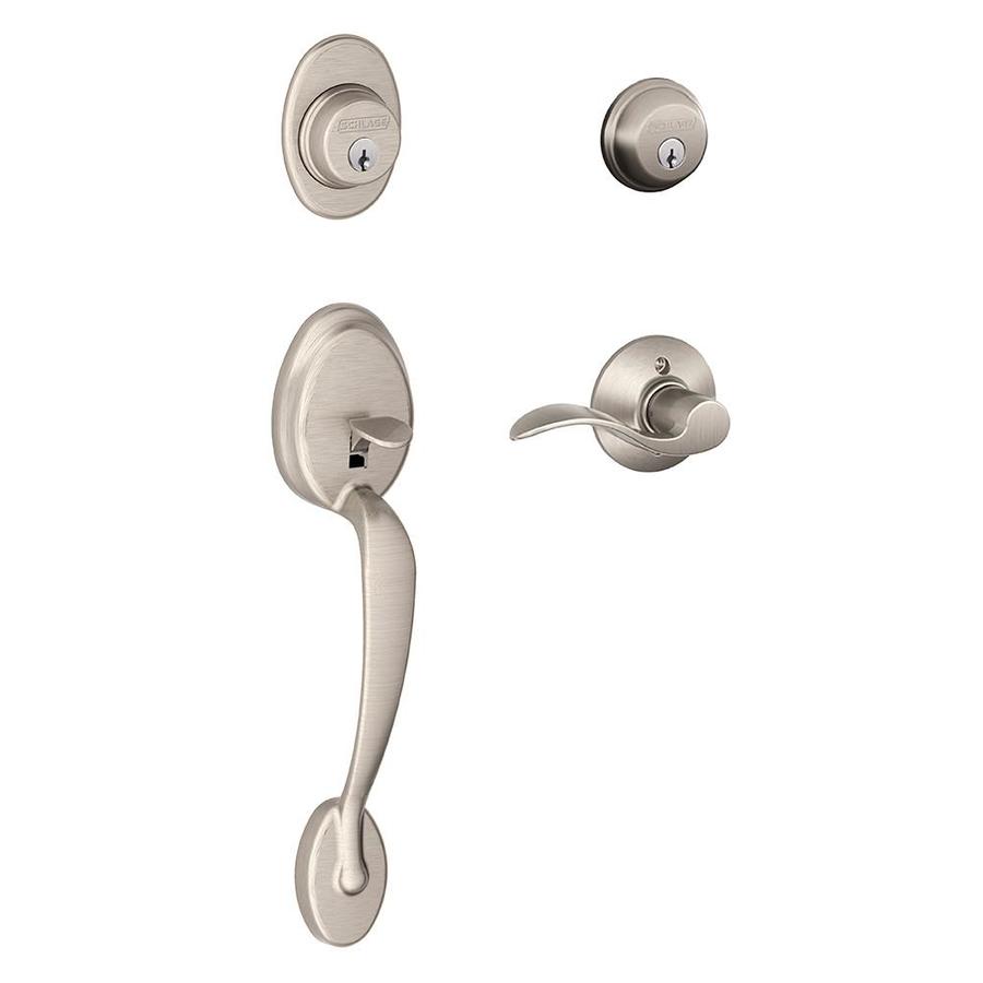Schlage F Plymouth Accent Lever Satin Nickel DoubleCylinder Deadbolt