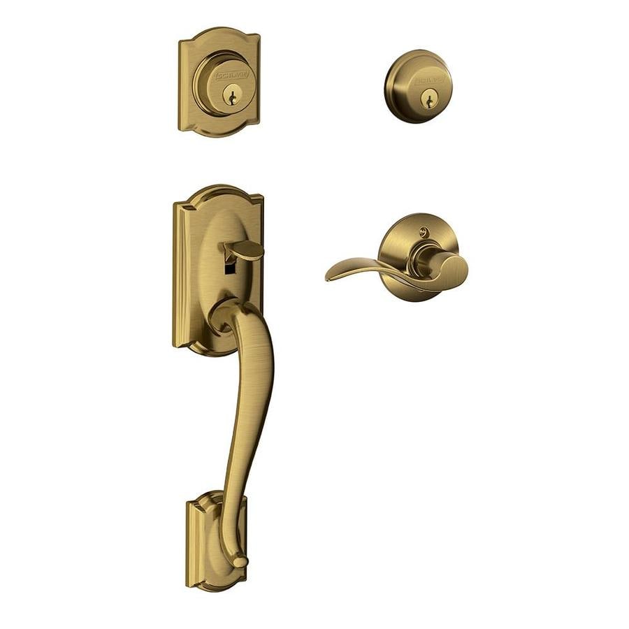Schlage F Camelot Accent Lever Antique Br Double Cylinder Schlage F Camelot Accent Lever Antique Br Double Cylinder Deadbolt Traditional Keyed Entry Door Handleset