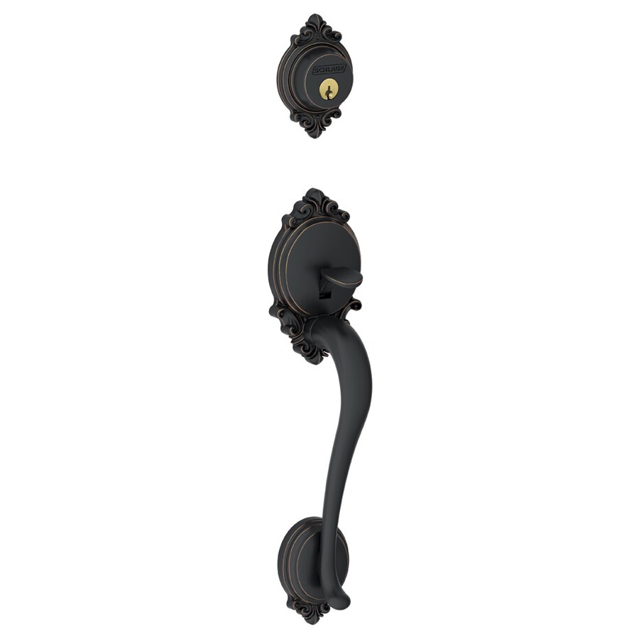 Schlage F60 Brookshire X Flair Aged Bronze Single Cylinder Deadbolt Schlage F60 Brookshire X Flair Aged Bronze Single Cylinder Deadbolt Keyed Entry Door Handleset