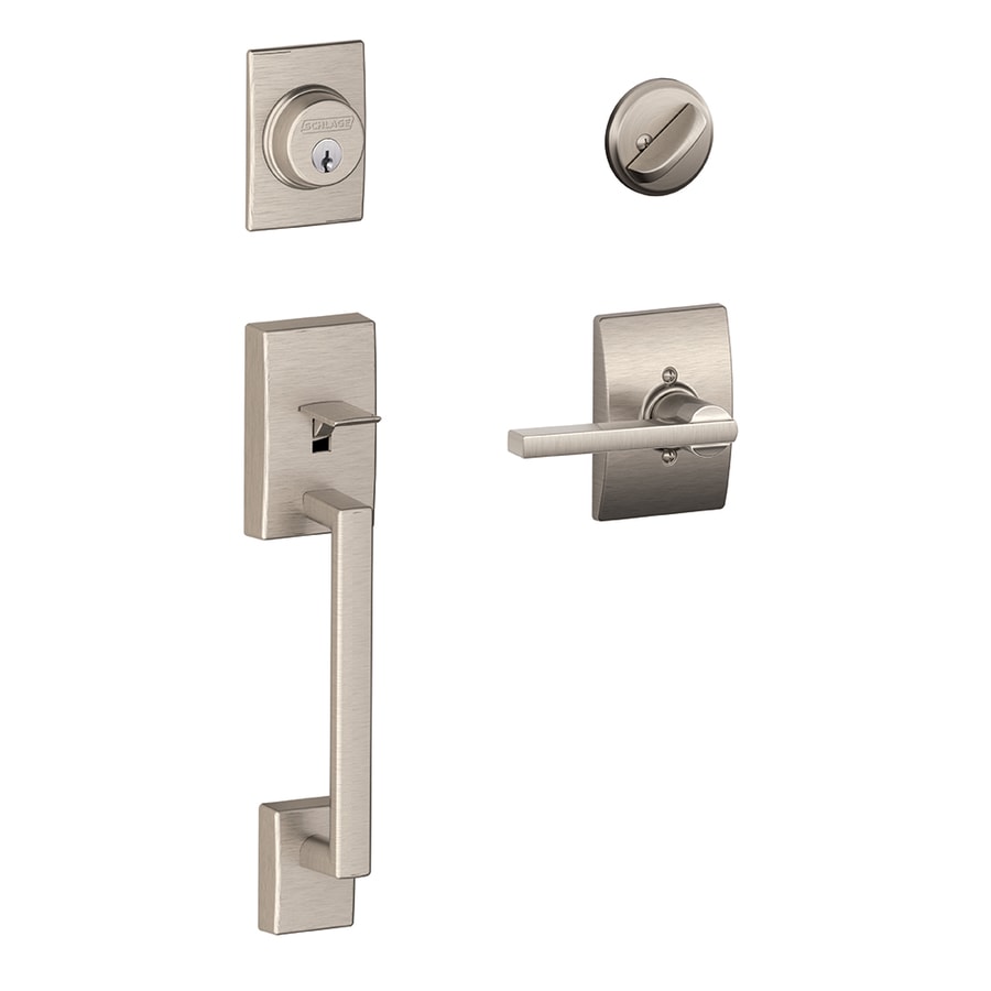 Schlage F60 Century Century Satin Nickel Single-Cylinder Deadbolt Keyed Entry Door Handleset Latitude