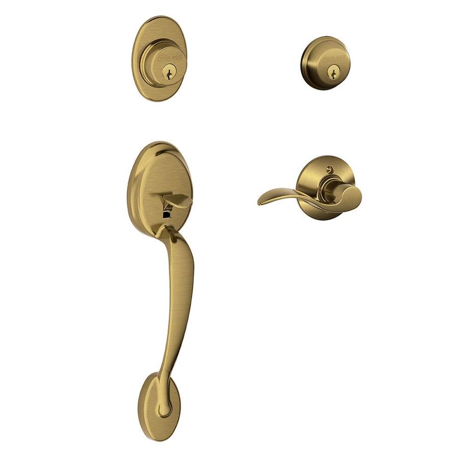 Schlage F Plymouth Accent Lever Antique Brass Double-Cylinder Deadbolt ...