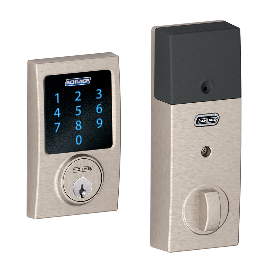 Schlage BE469 Connect Century Satin Nickel Single-Cylinder Deadbolt 1-Cylinder Electronic Deadbolt Lighted Keypad Touchscreen Built-In Z-Wave