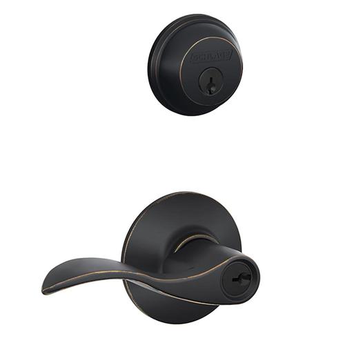Schlage FB50 Accent Accent Aged Bronze Single-Cylinder Deadbolt Reversible Keyed Entry Door Handle Combo Pack 1 Handle and 1 Deadbolt at Lowes.com