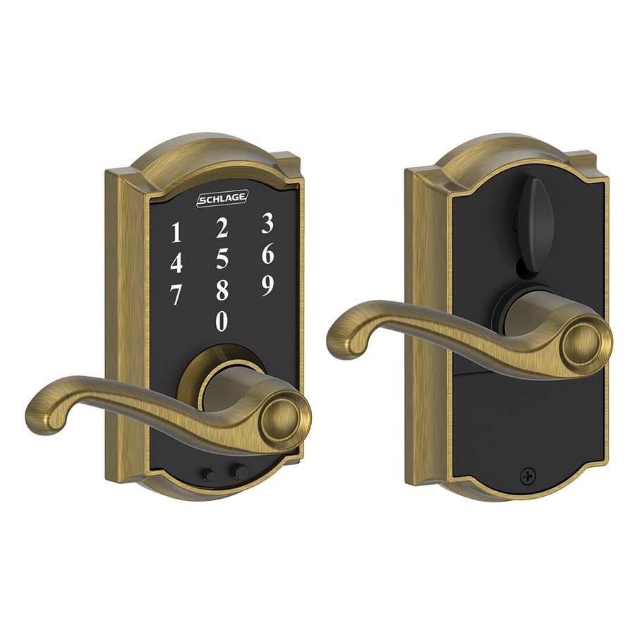 Schlage Fe Touch Camelot Antique Brass Cylinder Lighted Keypad At