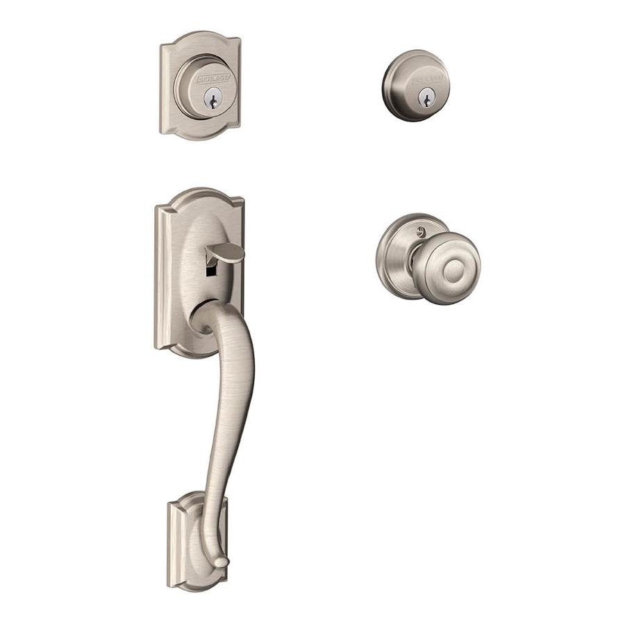 F Camelot X Georgian Knob Satin Nickel Double Cylinder Deadbolt Keyed Entry Door Handleset