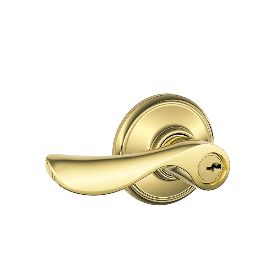 Schlage F Champagne Bright Brass Keyed Entry Door Handle at