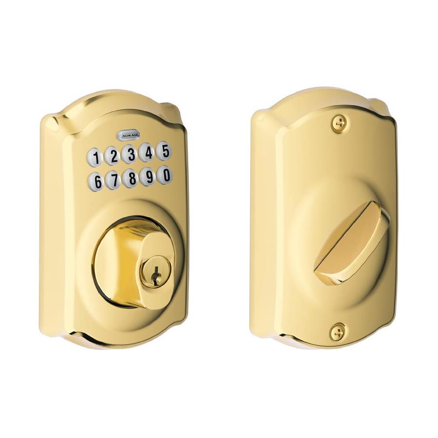 Schlage Be Camelot Lifetime Bright Brass Single Cylinder Deadbolt 1 Schlage Be Camelot Lifetime Bright Brass Single Cylinder Deadbolt 1 Lighted Keypad