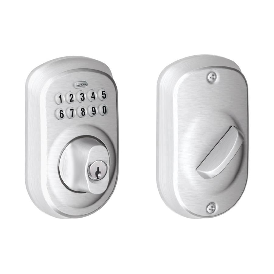 Schlage BE365 Plymouth Satin Chrome Single-Cylinder Deadbolt 1-Cylinder Electronic Deadbolt Lighted Keypad