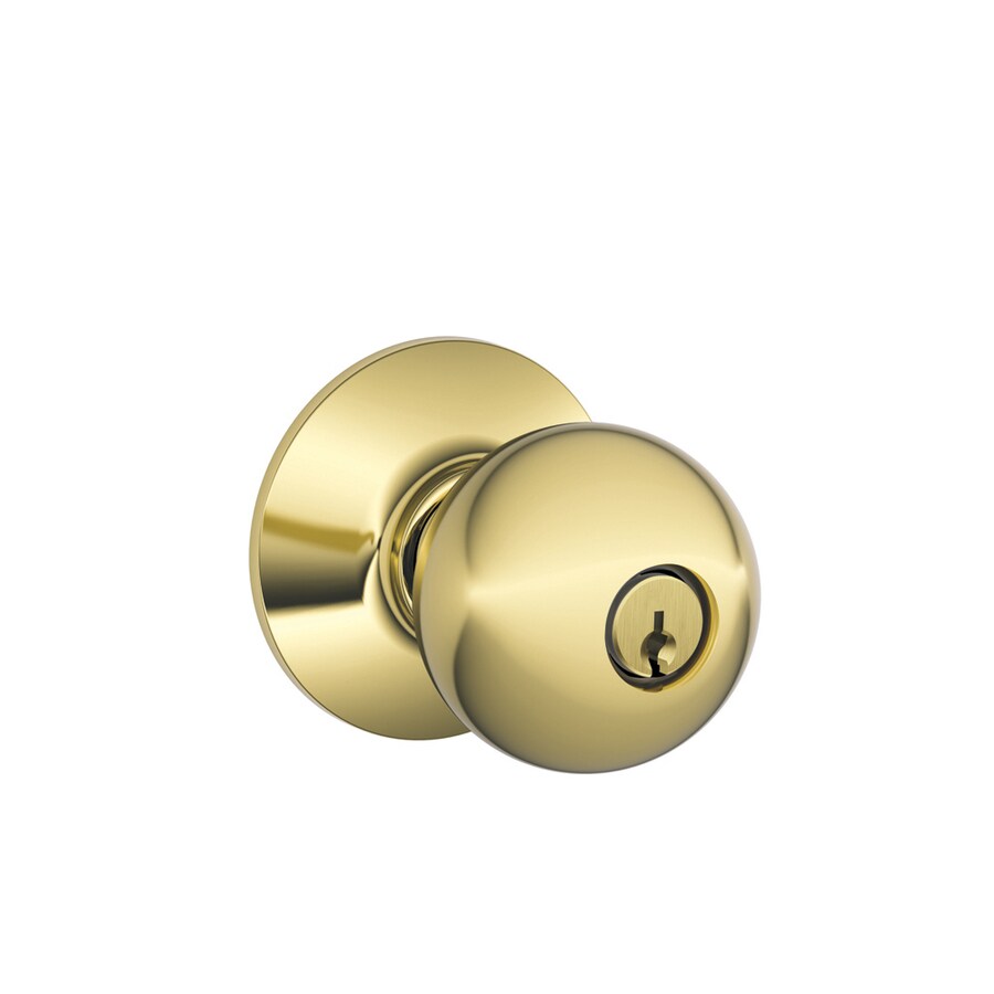 Schlage F Orbit Lifetime Bright Brass Keyed Entry Door Knob Single