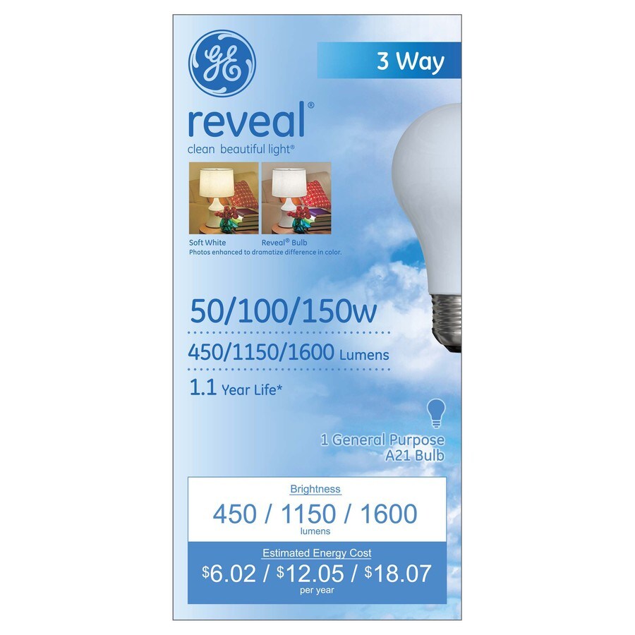 GE 2 Pack 150 Watt for Indoor or Enclosed Outdoor Dimmable Color Enhancing 3 Way Bulbs A21 Incandescent Light Fixture Light Bulbs
