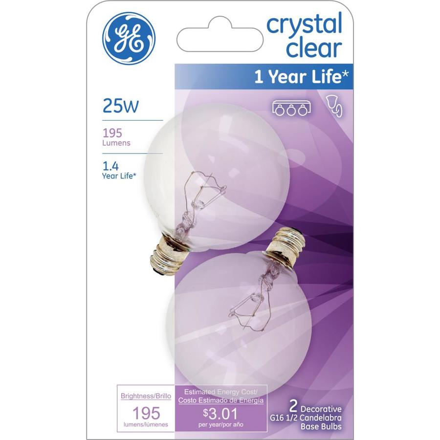 Ge Classic 25 Watt Dimmable G16 5 Light Fixture Incandescent Light Bulb 2 Pack In The Incandescent Light Bulbs Department At Lowes Com