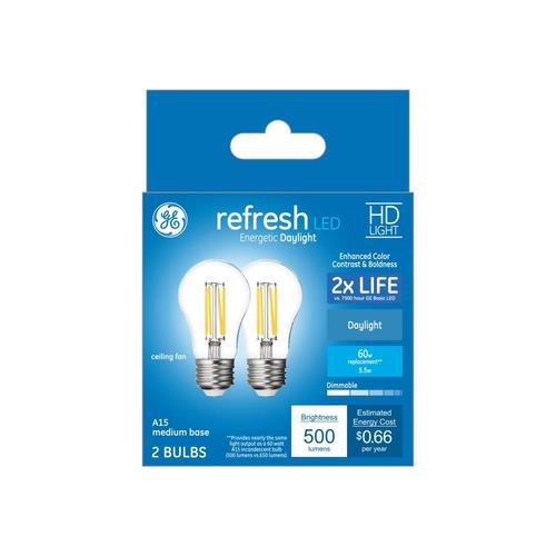 Ge Refresh 60 Watt Eq A15 Daylight Dimmable Led Light Bulb 2 Pack At Lowes Com