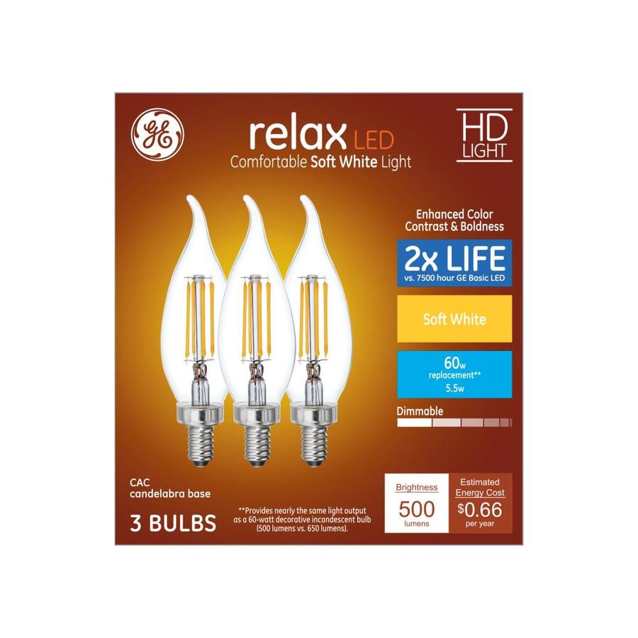 GE Relax 60-Watt EQ CA12 Soft White Dimmable Candle Bulb Light Bulb (3-Pack)