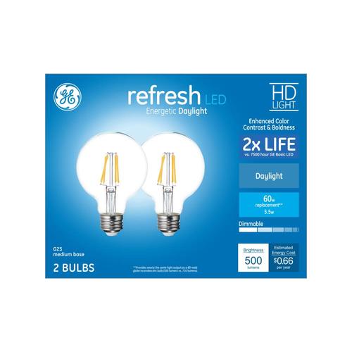 Ge Refresh 60 Watt Eq G25 Daylight Dimmable Globe Light Bulb 2 Pack In The Decorative Light Bulbs Department At Lowes Com