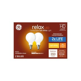 GE Relax 40-Watt EQ G16.5 Soft White Dimmable Globe Bulb Light Bulb (2-Pack)
