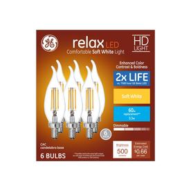 GE Relax 60-Watt EQ Soft White Dimmable Candle Light Bulb (6-Pack)