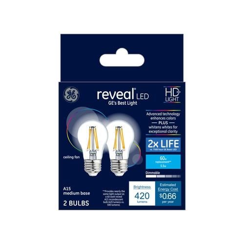 Ge Reveal 60 Watt Eq A15 Color Enhancing Dimmable Led Light Bulb 2 Pack At Lowes Com