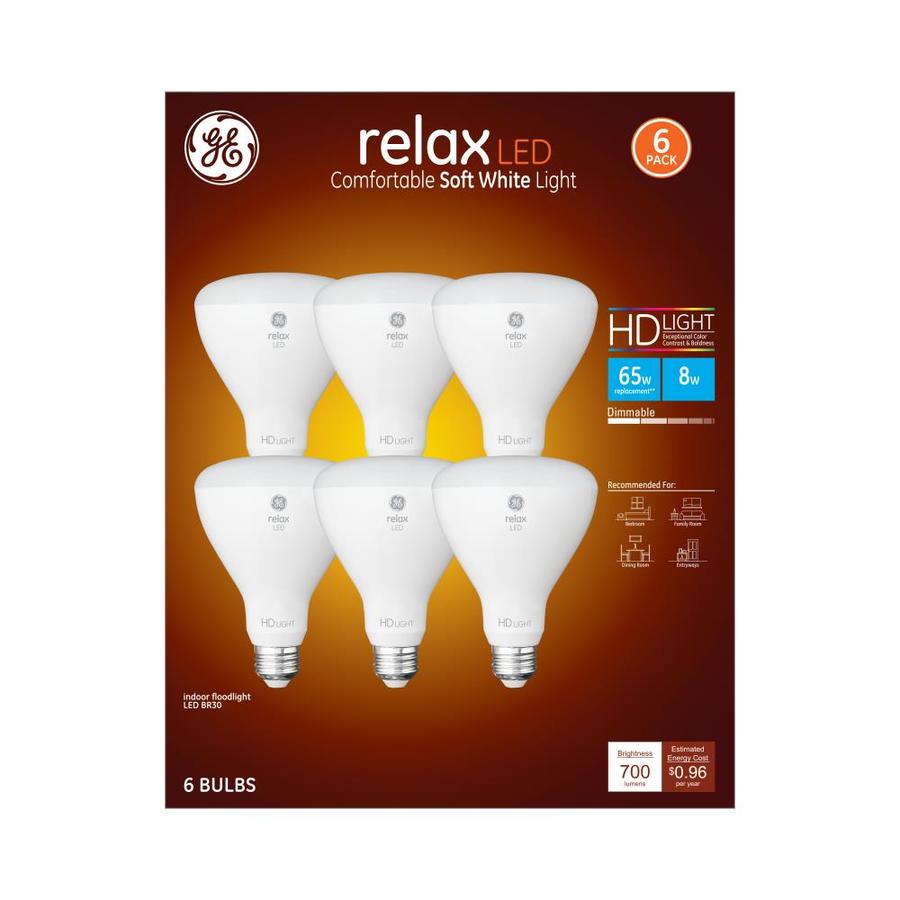 Ge Relax 65 Watt Eq Led Br30 Soft White Dimmable Light Bulb 6 Pack At 2523