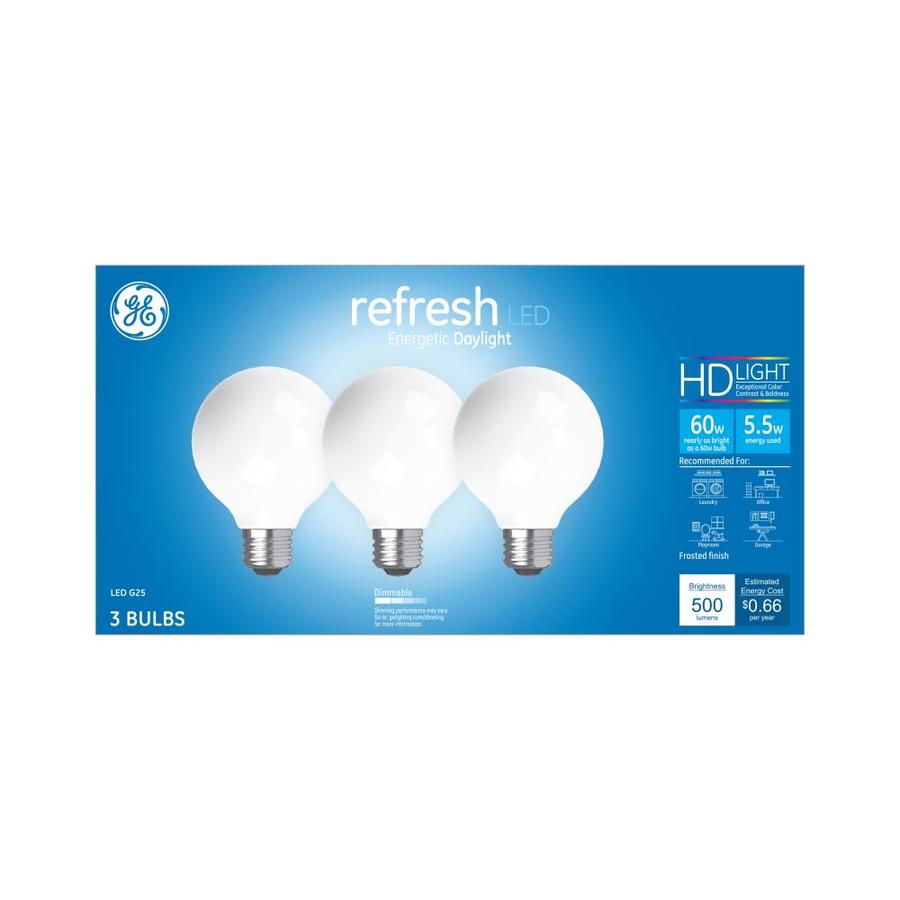 Ge 3 Pack 60 W Equivalent Dimmable Daylight G25 Led Decorative Ge 3 Pack 60 W Equivalent Dimmable Daylight G25 Led Decorative Light Bulbs