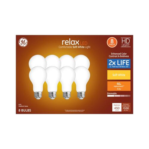 GE Relax 40-Watt EQ A19 Soft White Dimmable LED Light Bulb (8-Pack) at