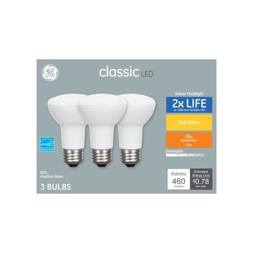 GE Classic 45Watt EQ LED R20 Warm White Dimmable Flood Light Bulb (3