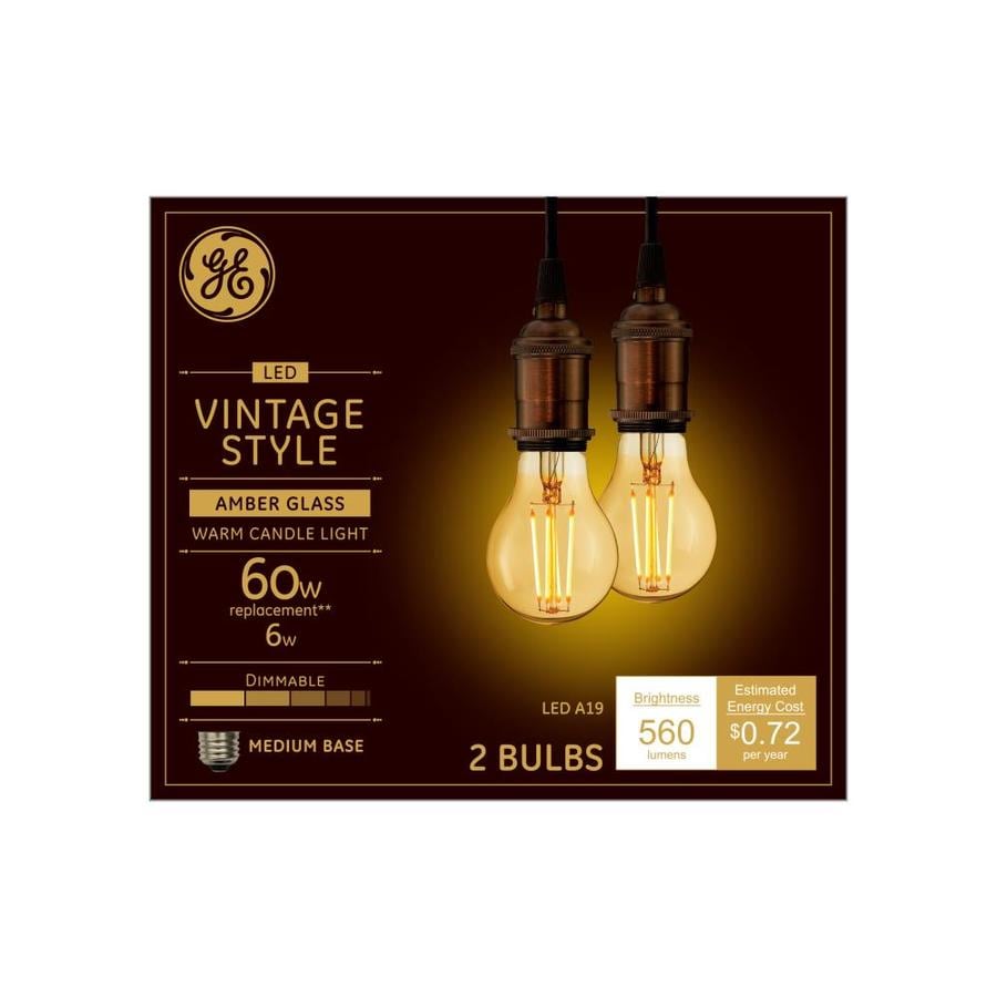 GE Vintage 60Watt EQ A19 Warm Candle Light Dimmable LED Light Bulb (2Pack) at