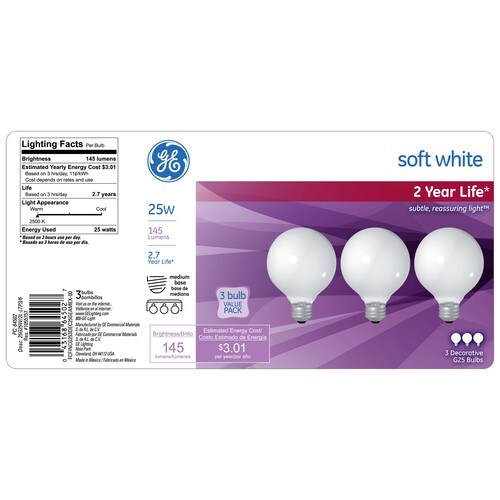 GE 25Watt Dimmable Decorative Incandescent Light Bulb (3Pack) in the