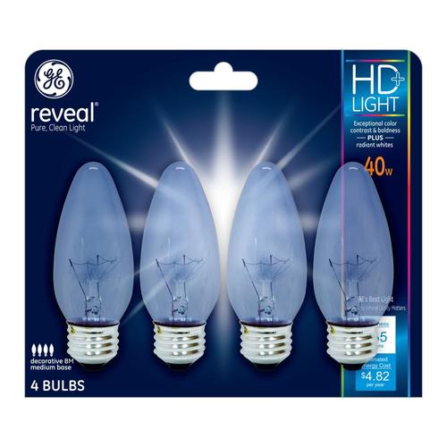 GE Reveal 40Watt Dimmable B13 Decorative Incandescent Light Bulb (4