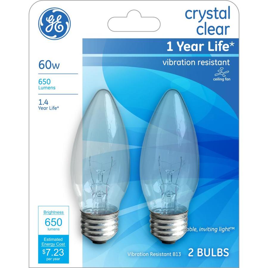 GE Classic 60-Watt Dimmable B Decorative Incandescent Light Bulbs (2 ...