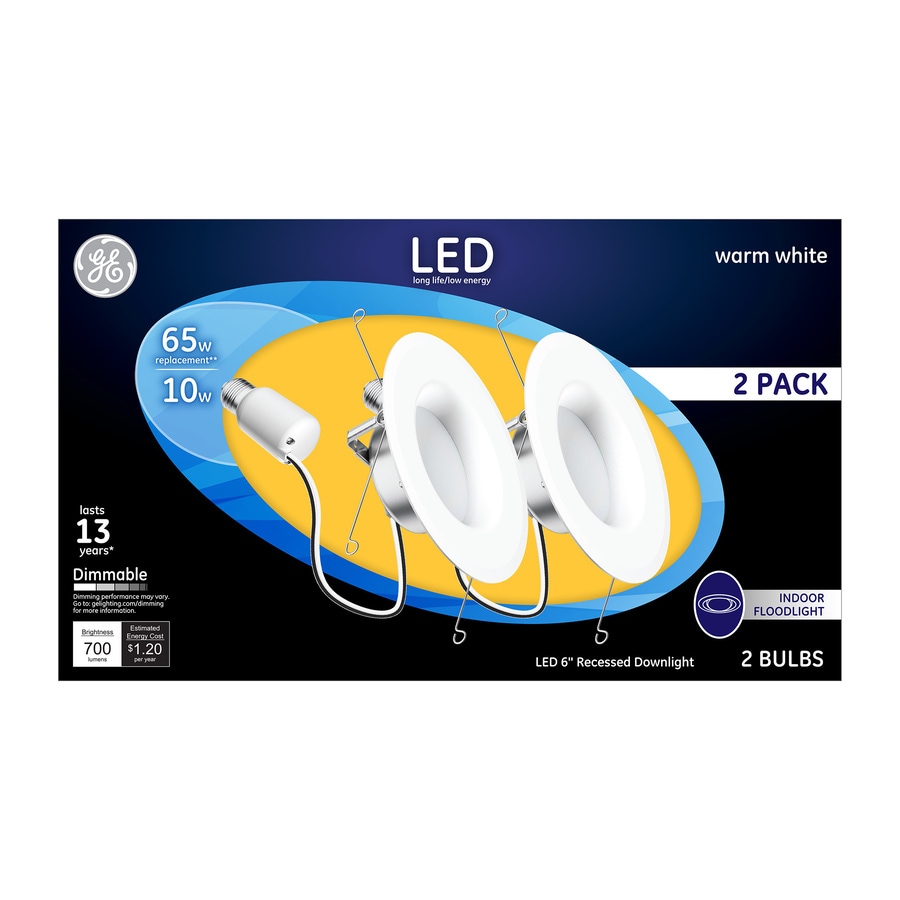 GE 2 Pack 6/" LED Ceiling//flood Light 10W//65W Dimmable Recessed Downlight 3000K