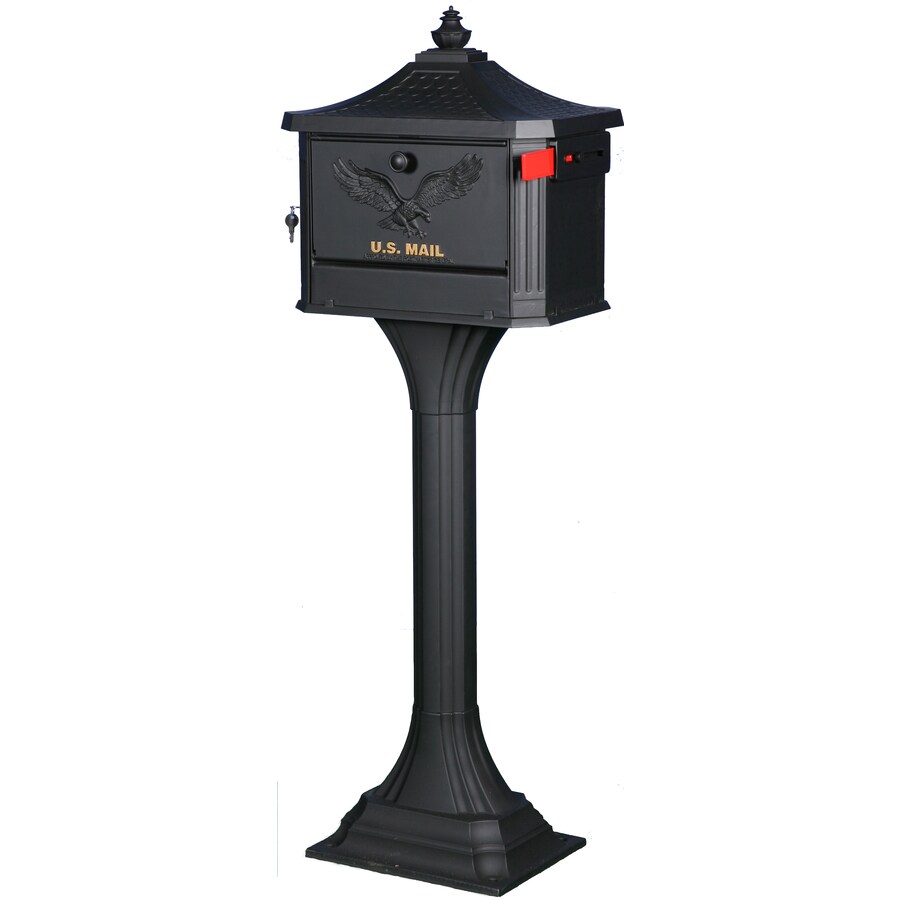 First Class 18-in W x 49.6-in H Metal Black Post Mount Mailbox with ...