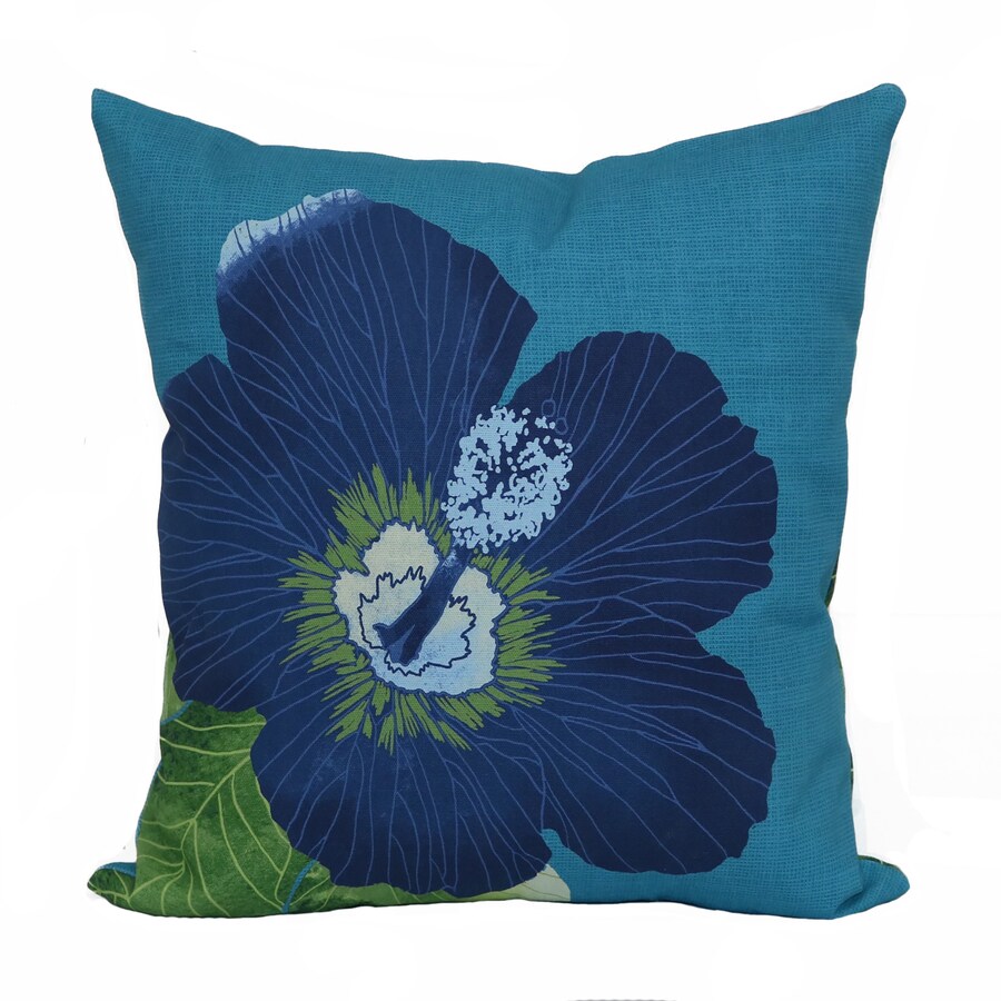 16in x 16in Hibiscus Capri Blue Outdoor Decorative Pillow at