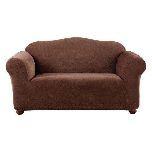 Stretch Pique Chocolate Velvet Loveseat Slipcover in the Slipcovers