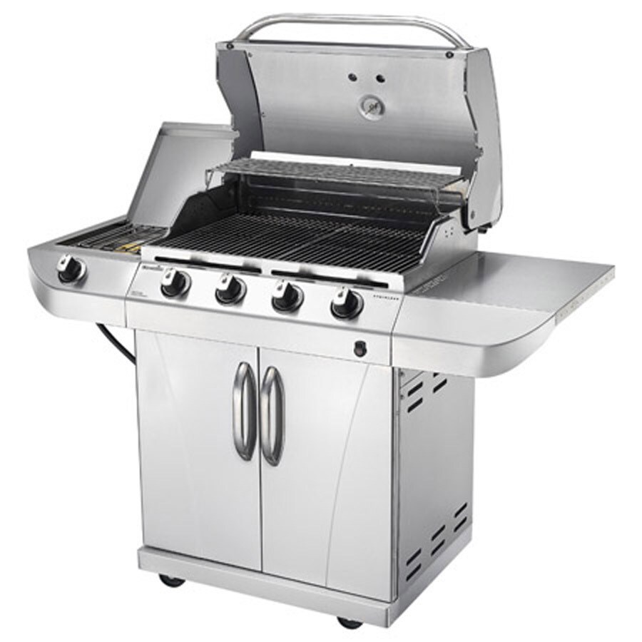 Char Broil Stainless 4 Burner Liquid Propane Gas Grill with 1 Side