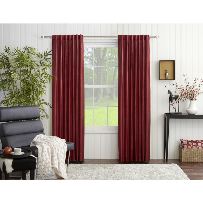 allen + roth Glenellen 84in Red Polyester Light Filtering Standard Lined Single Curtain Panel