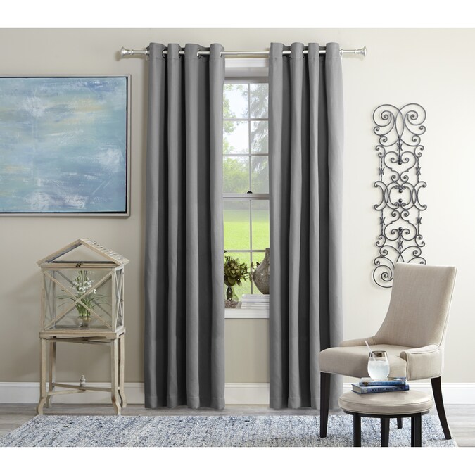 allen + roth 84in Grey Polyester Light Filtering Grommet Single Curtain Panel in the Curtains