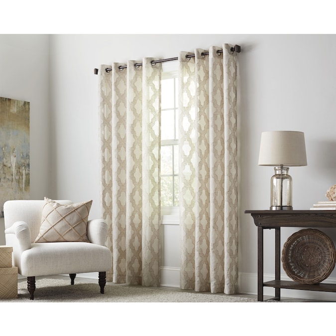 allen + roth 84in Oat Polyester Sheer Grommet Single Curtain Panel in the Curtains & Drapes