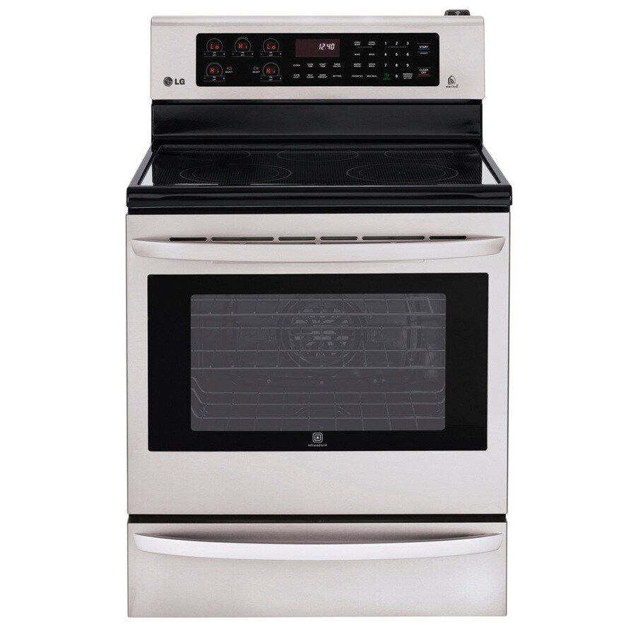 LG 30-in Glass Top 5 Burners 6.3-cu ft Self-Cleaning Air Fry Freestanding  Smart Electric Range (Stainless Steel) in the Single Oven Electric Ranges  department at